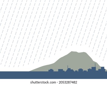 Illustration of city, mountain and rain