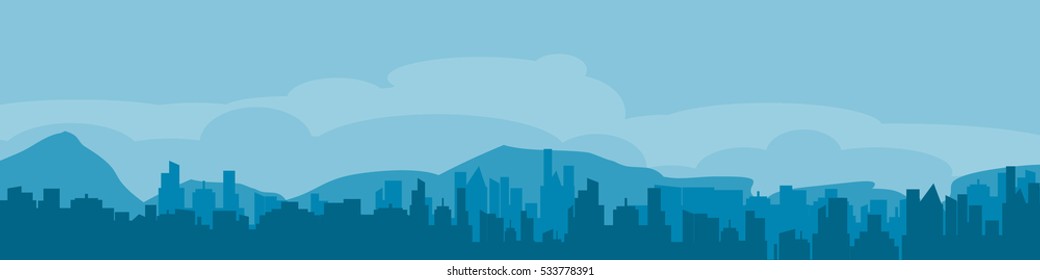 Illustration Of City With Mountains And Clouds In The Background