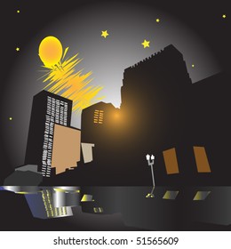Illustration of the city in the night
