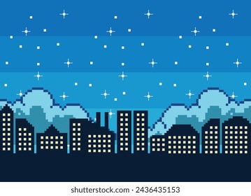 The Illustration of City Night Pixel Background