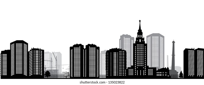 illustration with city panorama isolated on white background