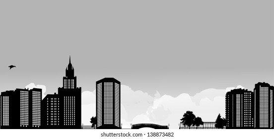 illustration with city panorama isolated on white background
