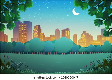 Illustration of city park at night vector background svg