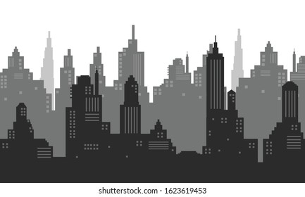 Illustration of city silhouette design in black and white