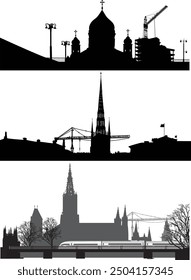 illustration with city silhouettes on white background