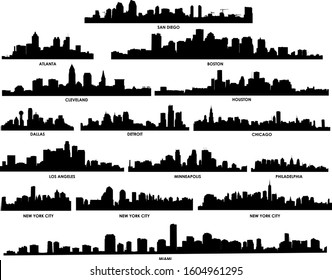 Illustration of city skylines silhouette, with white background vector