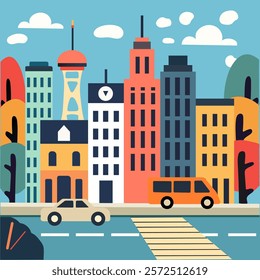 Illustration city urban landscape harmonious colors flat design
