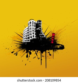 Illustration with city. Vector