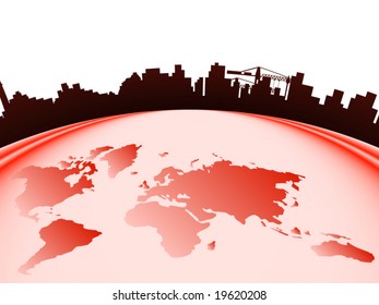 Illustration of city and world