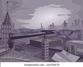 Illustration of a Cityscape With an Apocalyptic Vibe