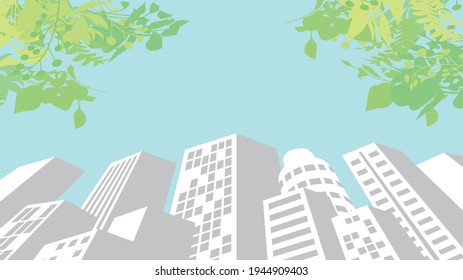 Es una ilustración de un edificio de paisajes urbanos