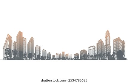 Ilustração de uma paisagem urbana expressa com sombras. Ilustração vetorial de edifícios.