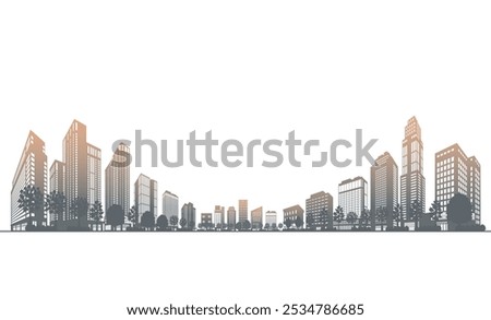 Illustration of a cityscape expressed with shadows. Vector illustration of buildings.