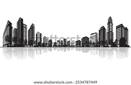 Illustration of a cityscape expressed with shadows. Vector illustration of buildings.