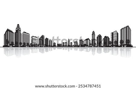 Illustration of a cityscape expressed with shadows. Vector illustration of buildings.