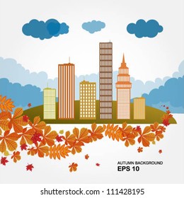 Illustration of a cityscape in the fall