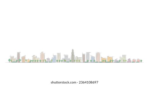 Illustration of a cityscape lined with buildings.