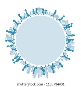 Illustration of cityscape and people