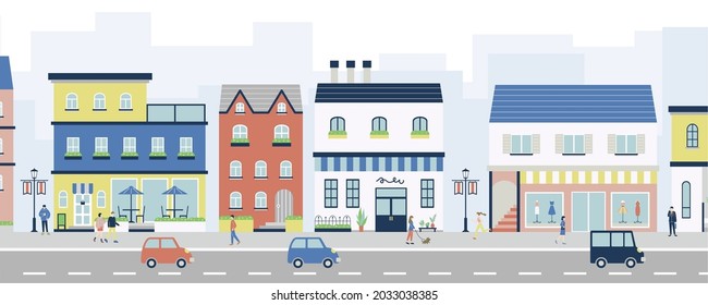 Illustration of cityscape and people