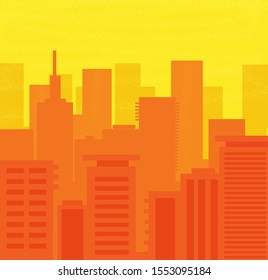 Illustration of a cityscape in sunset