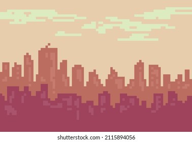 Illustration Cityscape Sunset Colors Pixel Art Stock Vector (Royalty ...