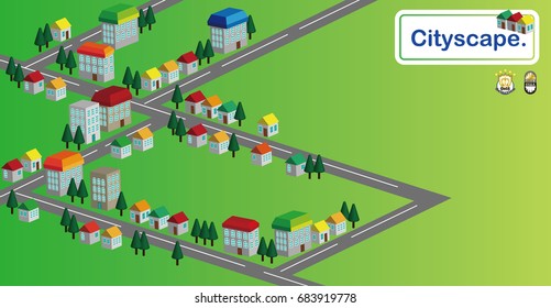 Illustration of the cityscape. It is a vector material.