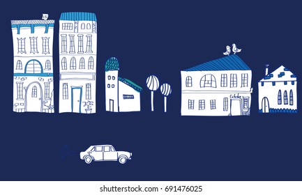 Illustration of the cityscape. It is a vector material.