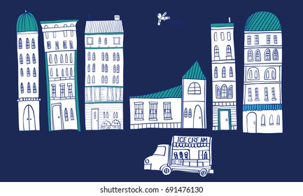 Illustration of the cityscape. It is a vector material.