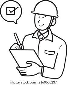 Illustration of a civil engineer performing an inspection, line art.