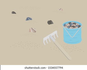 Illustration Of Clam Digging, Hunting.