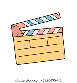 Illustration of a clapperboard used in filmmaking to synchronize audio and video during production.