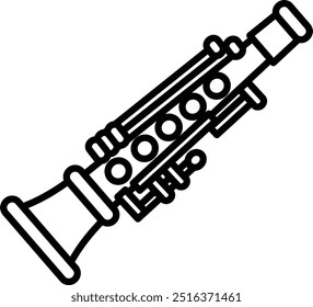 Illustration of a clarinet musical instrument in line drawing style.