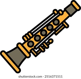 Illustration of a clarinet musical instrument in line drawing style.