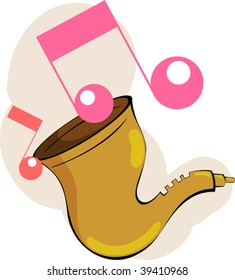 Illustration of a clarion with buttons and notes	