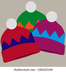 Illustration of classic Beanies with pompom