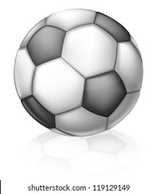 An illustration of a classic black and white Soccer ball with hexagon and pentagon pattern