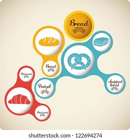 Illustration of  classic bread, croissant, chopped bread, pretzel. bakery icon, vector illustration