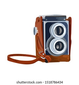 Illustration of a classic camera with a brown casing. Vector illustration