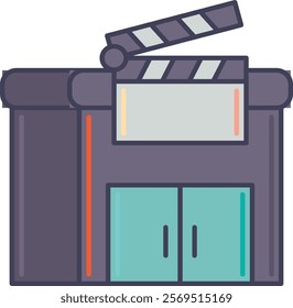 Illustration of a classic film clapperboard in a vibrant cartoon style, perfect for film industry projects, media designs, and movie-themed presentations