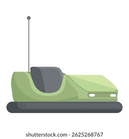 Illustration of a classic green bumper car, commonly found in amusement parks, on a white background