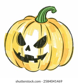 Illustration of a Classic Halloween Pumpkin with a Carved Face, Great for Spooky and HolidayThemed Graphics A spooky carved Halloween pumpkin with a glowing face, capturing the festive and eerie spiri