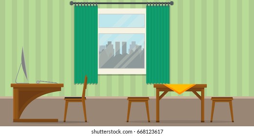 Illustration of a classic home office, Flat design