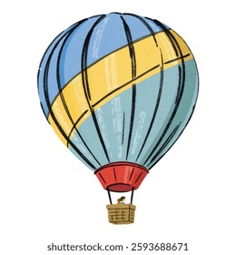 Illustration of a Classic Hot Air Balloon Floating in the Sky Isolated on White Background. Colorful Air Balloon Vector, Vintage Flight Illustration