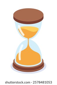 Illustration of a classic hourglass with golden sand inside, simple and clean flat design style, isolated on a white background, concept of time. Vector illustration.
