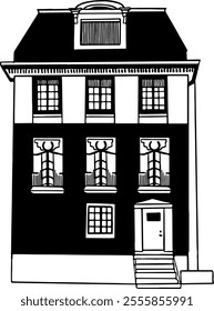 Illustration of Classic House Exterior. Minimalist style illustration 