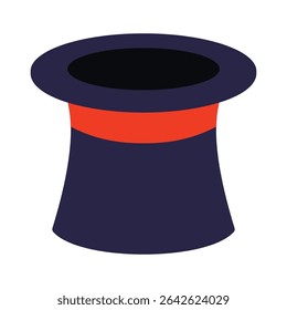 Illustration of classic magician top hat with red band. Clipart image isolated on background.