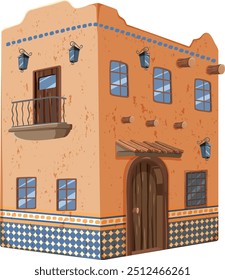 Ilustração de uma casa de adobe mexicana clássica