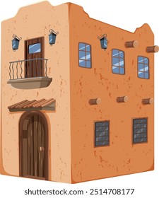 Ilustração de uma casa de adobe mexicana clássica