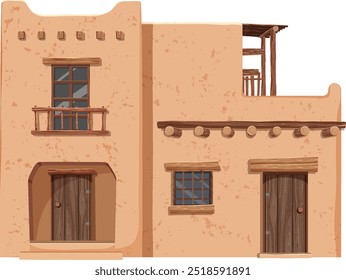 Illustration of a classic Mexican adobe house