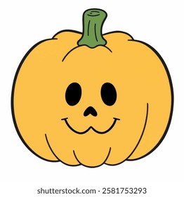 Illustration of classic orange Halloween pumpkin with a carved spooky face, great for Halloween themed decorations, banners, and party invitations.